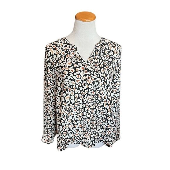 Womens Apt 9 Flowy Animal Print Cheetah Button Down Top - Sz L Petite LP - Picture 1 of 2
